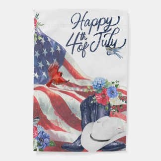 4th of July Watercolor Flag/Hat/Boots/Flowers/Bird Garden Flag