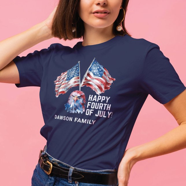 4th of July Watercolor Personalized Family Name T-Shirt (Creator Uploaded)