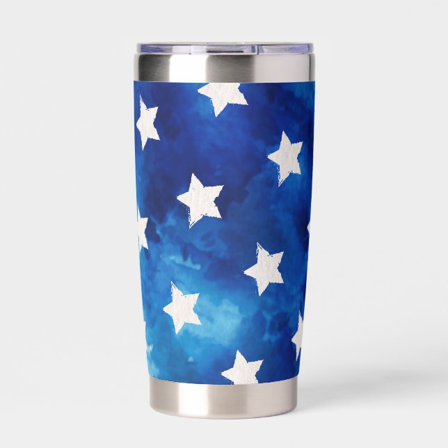 4th Of July Watercolor Stars Blue Party Insulated Tumbler (Front)