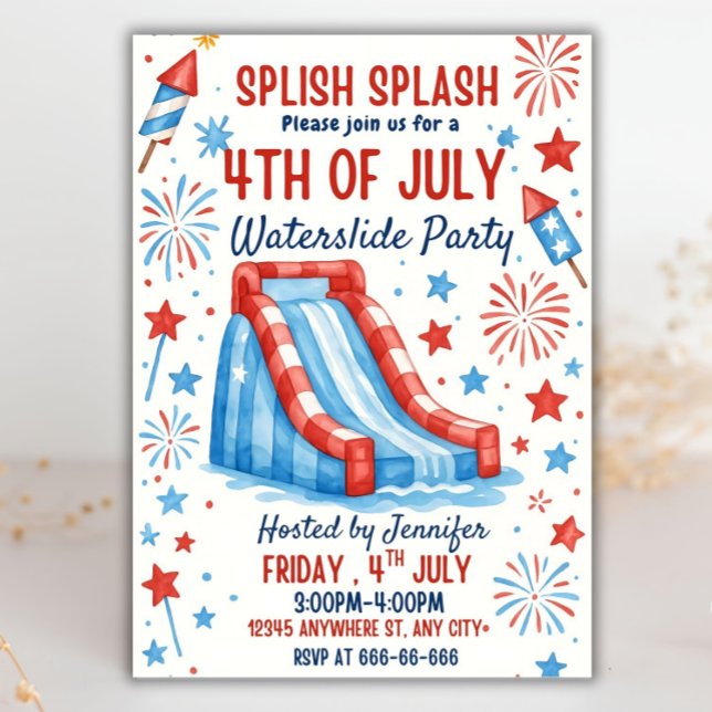4th of July Waterslide Party Invitation Template (Creator Uploaded)