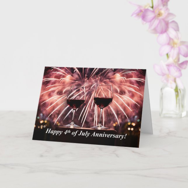4th of July Wedding Anniversary with Wine Firework Card (Orchid)