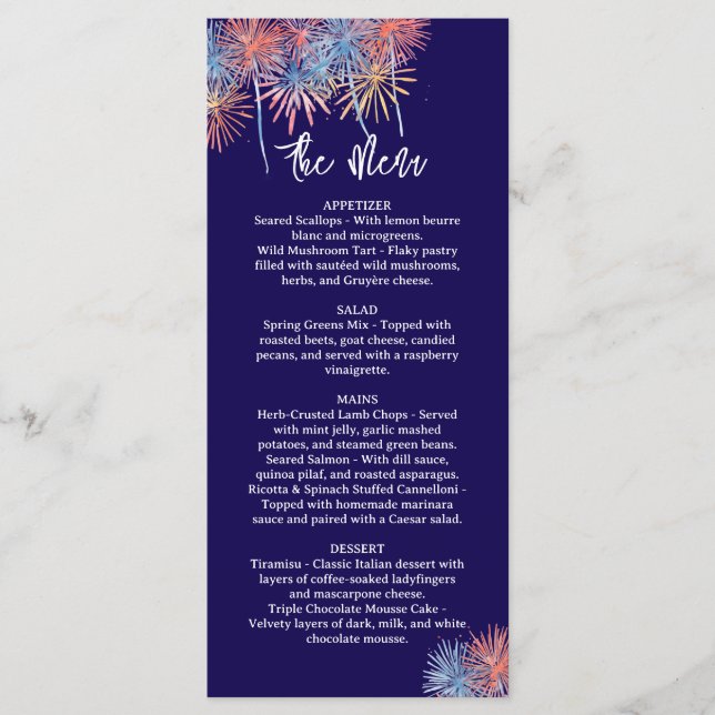 4th of July  Wedding Menu, Minimalist Menu (Front)