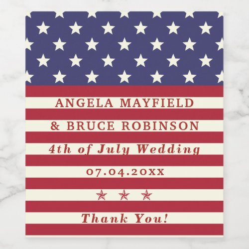 4th of July Wedding Thank You Stars Stripes Names Wine Label