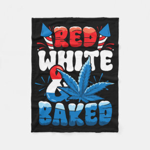 4th Of July Weed Red White Byked Funny Fleece Blanket
