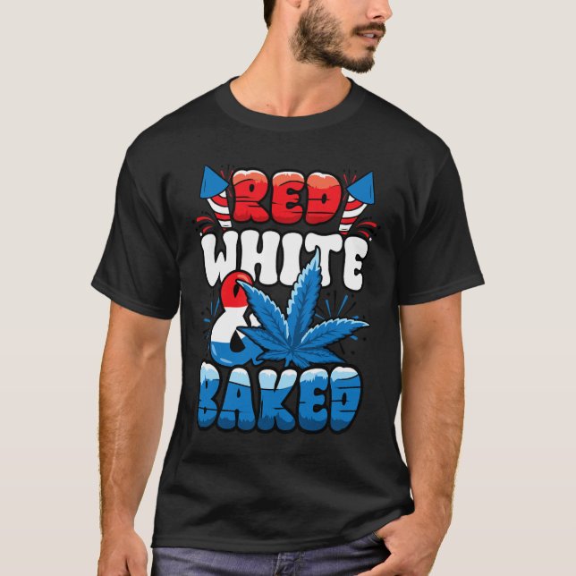 4th Of July Weed Red White Byked Funny  T-Shirt (Front)
