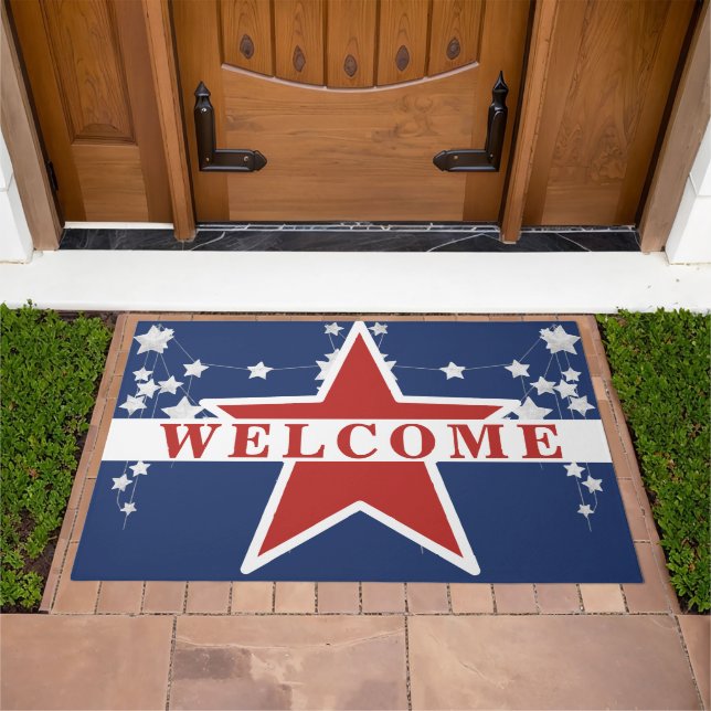 4th of July,  WELCOME Red Star Doormat (Outdoor)