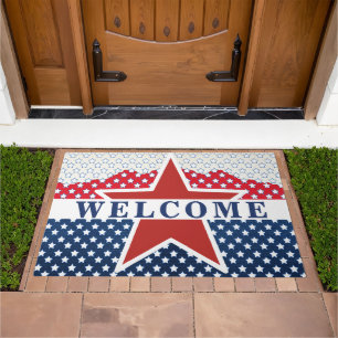 4th of July, WELCOME Red, White & Blue Doormat