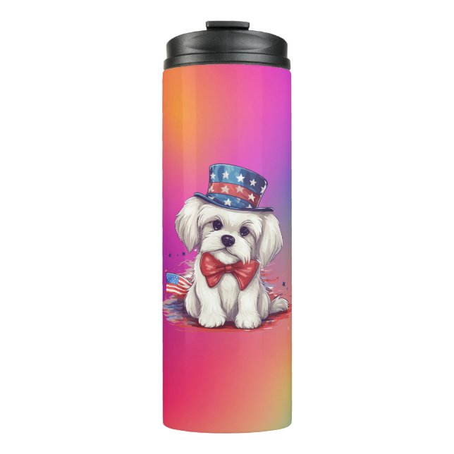 4th of July White Cute Puppy Dog-43568 Thermal Tumbler (Front)