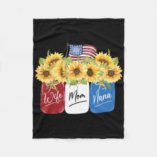 4th Of July Wife Mom Nana Sunflower With American  Fleece Blanket