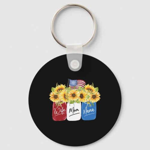4th Of July Wife Mom Nana Sunflower With American  Keychain