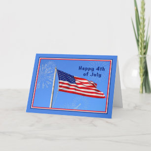 4th of July with American Flag, Fireworks Card