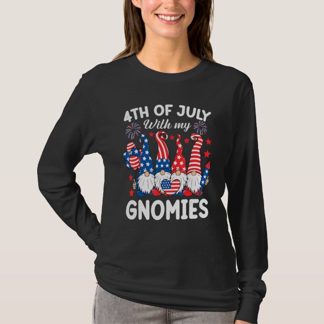 4th Of July With My Gnomies  Gnome Us Flag Patriot T-Shirt (Front)