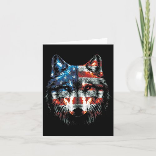 4th Of July Wolf American Us Flag Wolf Lovers  Card