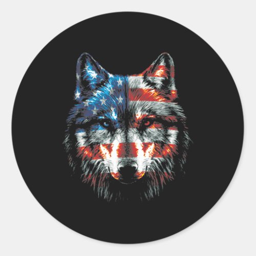 4th Of July Wolf American Us Flag Wolf Lovers  Classic Round Sticker