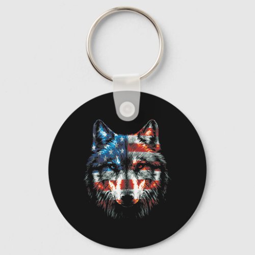 4th Of July Wolf American Us Flag Wolf Lovers  Keychain