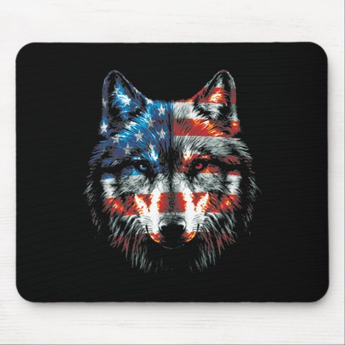 4th Of July Wolf American Us Flag Wolf Lovers  Mouse Pad