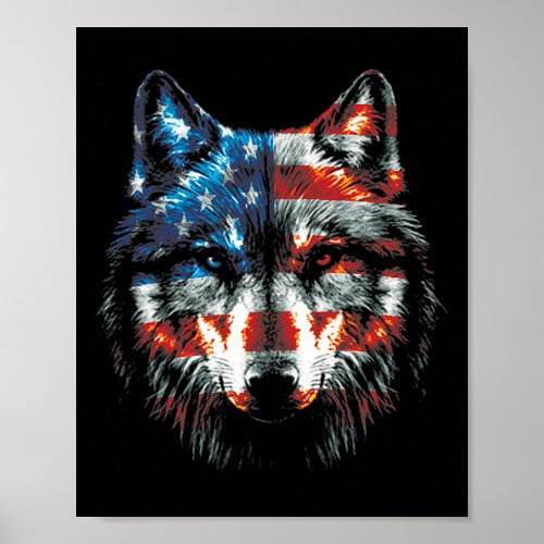 4th Of July Wolf American Us Flag Wolf Lovers  Poster