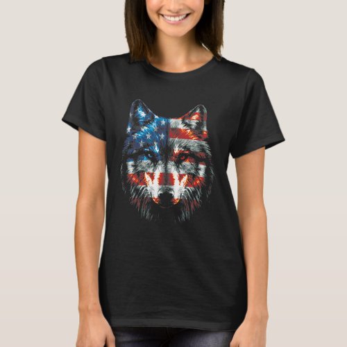 4th Of July Wolf American Us Flag Wolf Lovers  T_Shirt