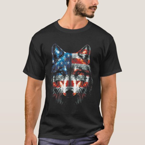 4th Of July Wolf American Us Flag Wolf Lovers  T_Shirt