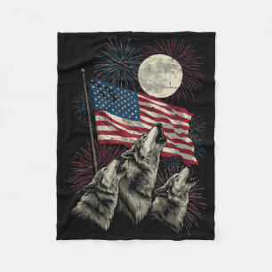 4th Of July Wolves Moon Meme Funny Usa Flag Men Wo Fleece Blanket