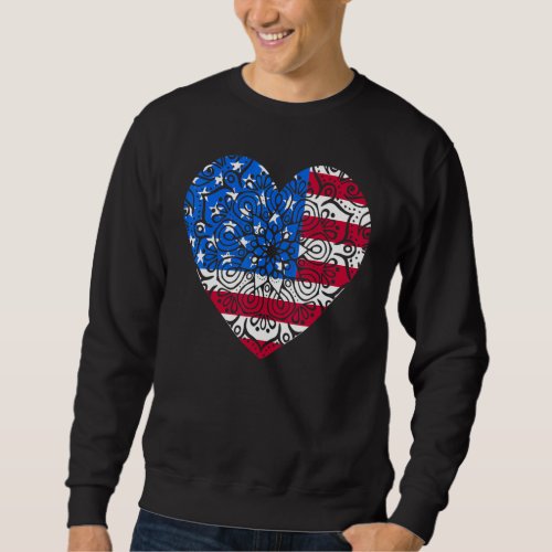 4th Of July Women Girls Kids Mandala American Hear Sweatshirt