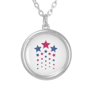 4th of July Women Men Kids Cute USA Patriotic Star Silver Plated Necklace