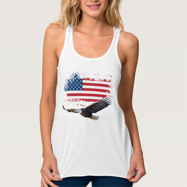 4th of July Womens White Razor Back Tank Top. Top (Front)