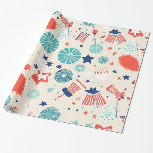 4th of July Wrapping Paper: Patriotic Designs Paper (Unrolled)