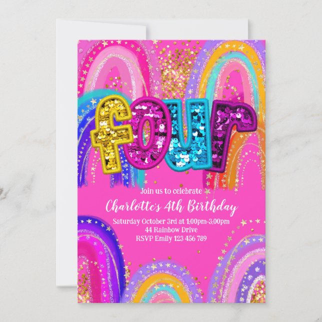 4th Rainbow Birthday Invitations (Front)