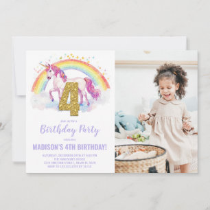 4th Rainbow Unicorn Birthday Invitations photo