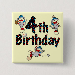 4th Sock Monkey Baseball Birthday Button