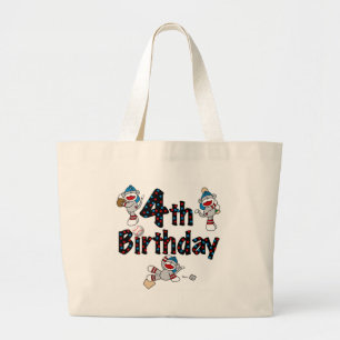 4th Sock Monkey Baseball Birthday Large Tote Bag