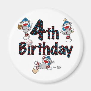 4th Sock Monkey Baseball Birthday Magnet