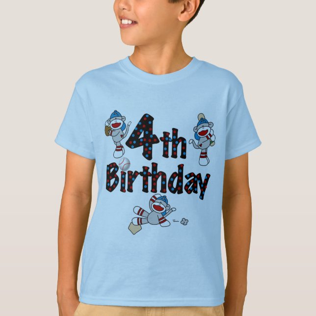 4th Sock Monkey Baseball Birthday T-Shirt (Front)