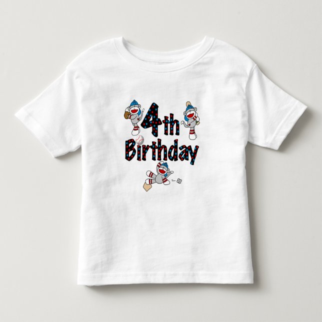 4th Sock Monkey Baseball Birthday Toddler T-shirt (Front)