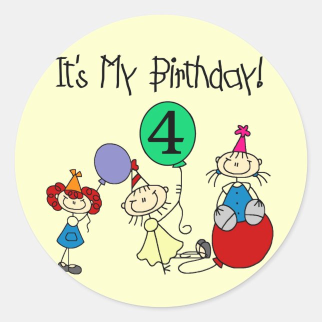 4th Stick Kids Party Birthday Tshirts and Gifts Classic Round Sticker (Front)