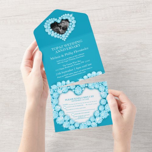 4th topaz wedding anniversary photo blue all in one invitation