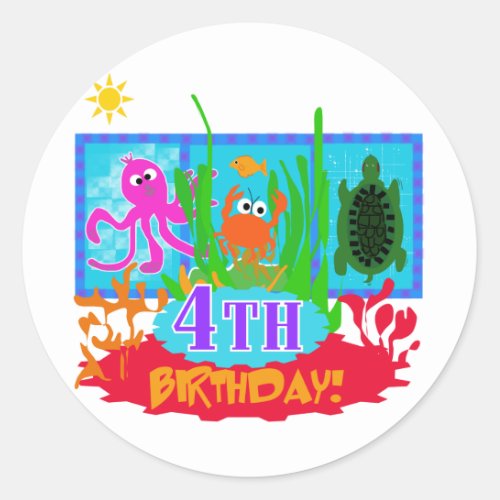 4th Undersea Adventure Birthday Tshirts Classic Round Sticker