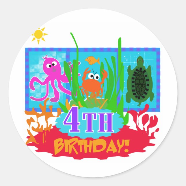 4th Undersea Adventure Birthday Tshirts Classic Round Sticker (Front)