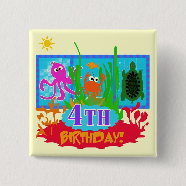 4th Undersea Adventure Birthday Tshirts Pinback Button (Front)