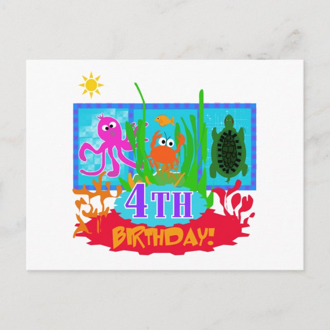 4th Undersea Adventure Birthday Tshirts Postcard (Front)