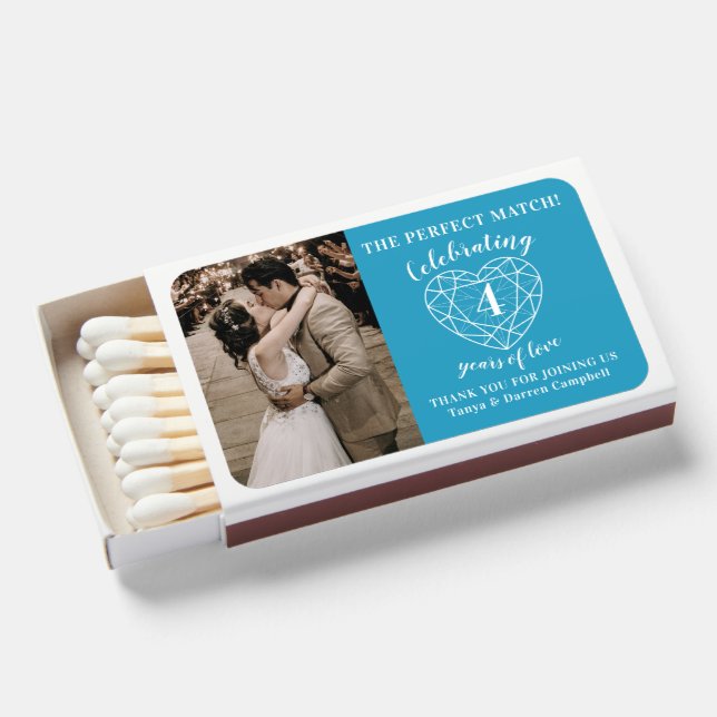 4th wedding anniversary blue topaz gemstone favor matchboxes (Front Open)