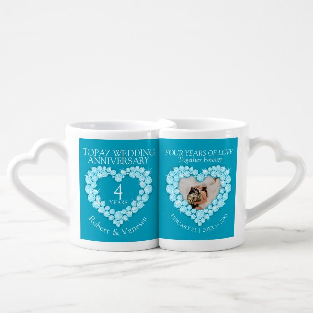 4th wedding anniversary blue topaz gemstone photo coffee mug set (Front Nesting)