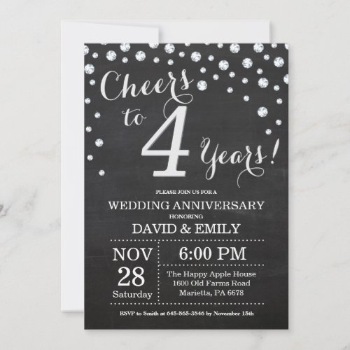 4th Wedding Anniversary Chalkboard Black Silver Invitation