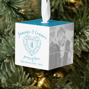 4th Wedding Anniversary custom photo topaz Cube Ornament
