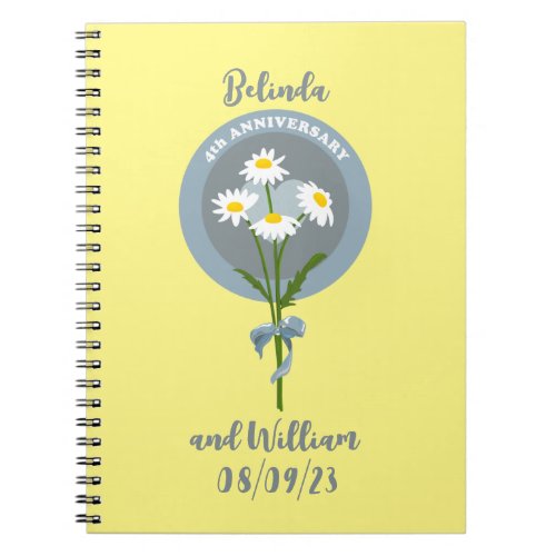 4th wedding anniversary daisies flowers notebook