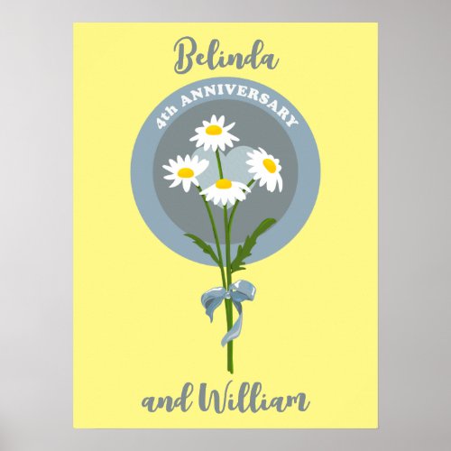 4th wedding anniversary daisies poster