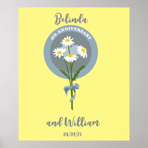 4th wedding anniversary daisies poster