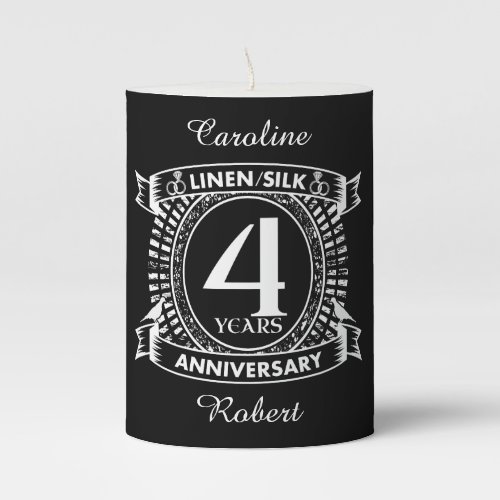 4th wedding anniversary distressed crest pillar candle