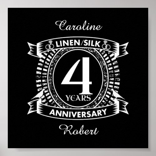 4th wedding anniversary distressed crest poster